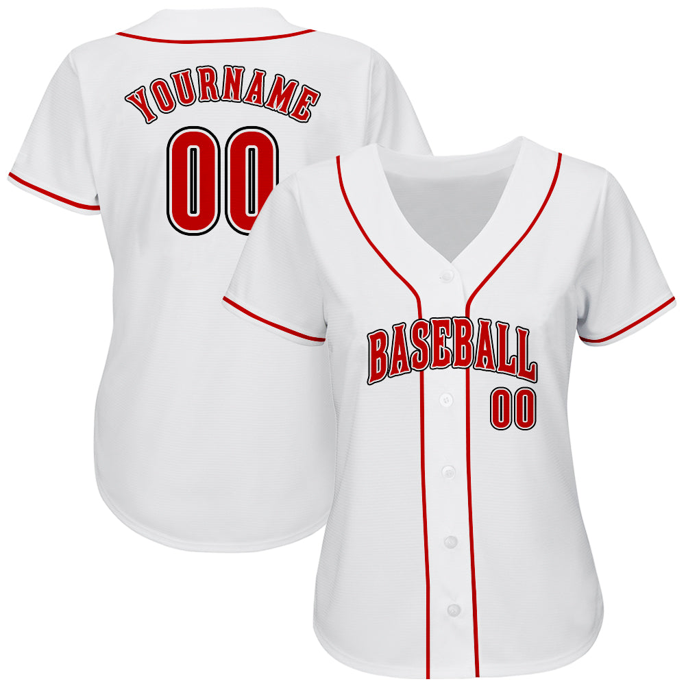 Custom White Red-Black Authentic Baseball Jersey view 2