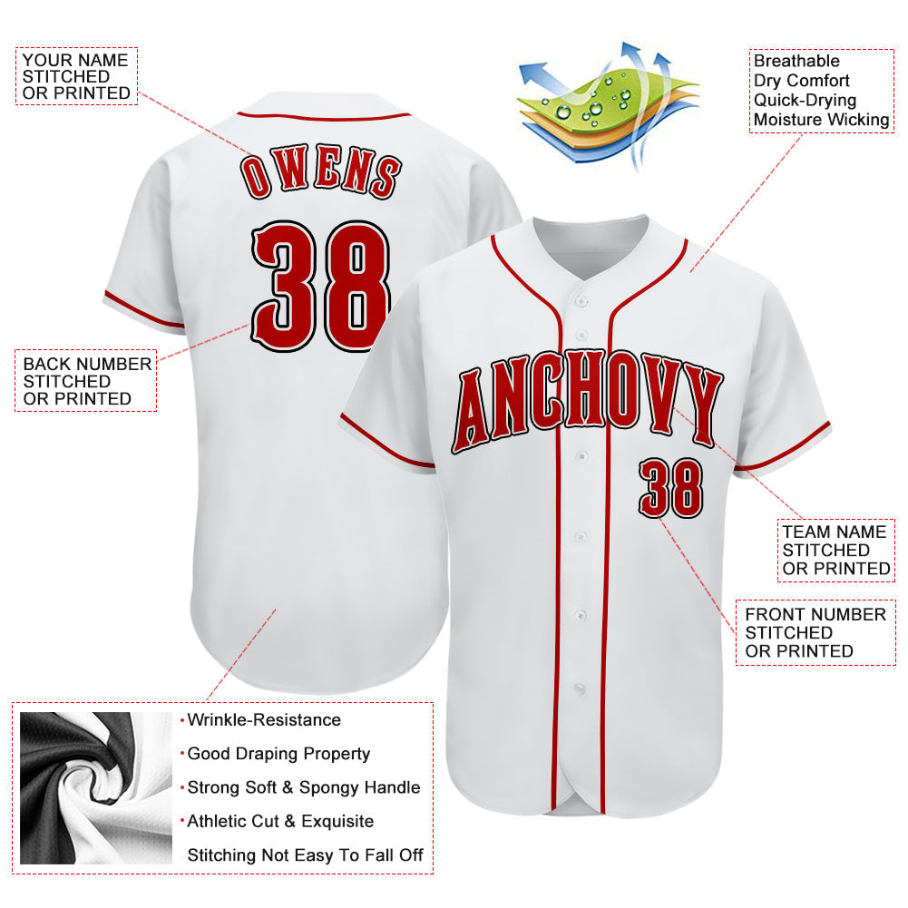 Custom White Red-Black Authentic Baseball Jersey view 3