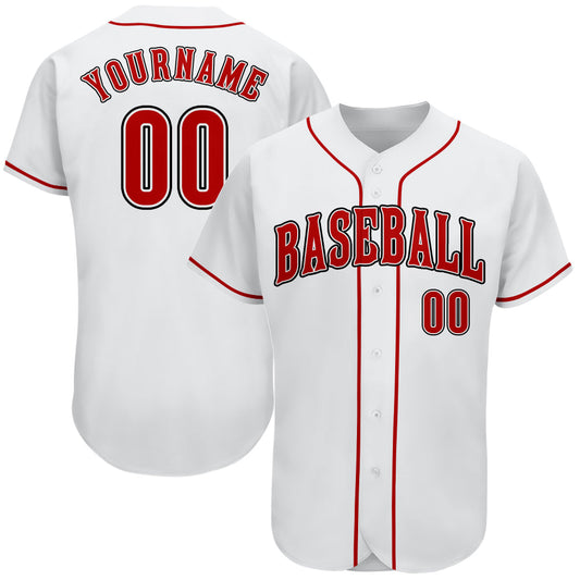 Custom White Red-Black Authentic Baseball Jersey - Main View
