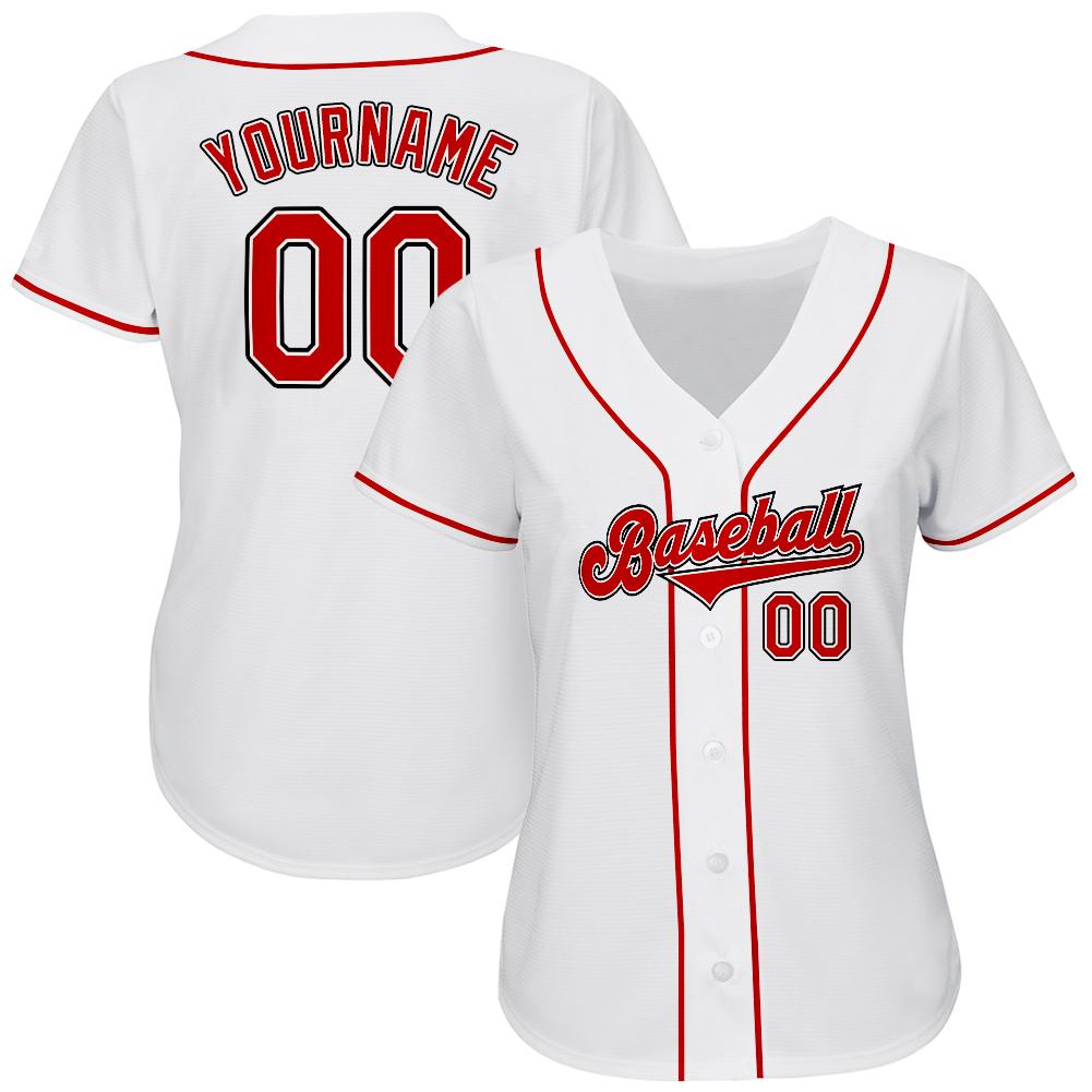 Custom White Red-Black Authentic Baseball Jersey view 2