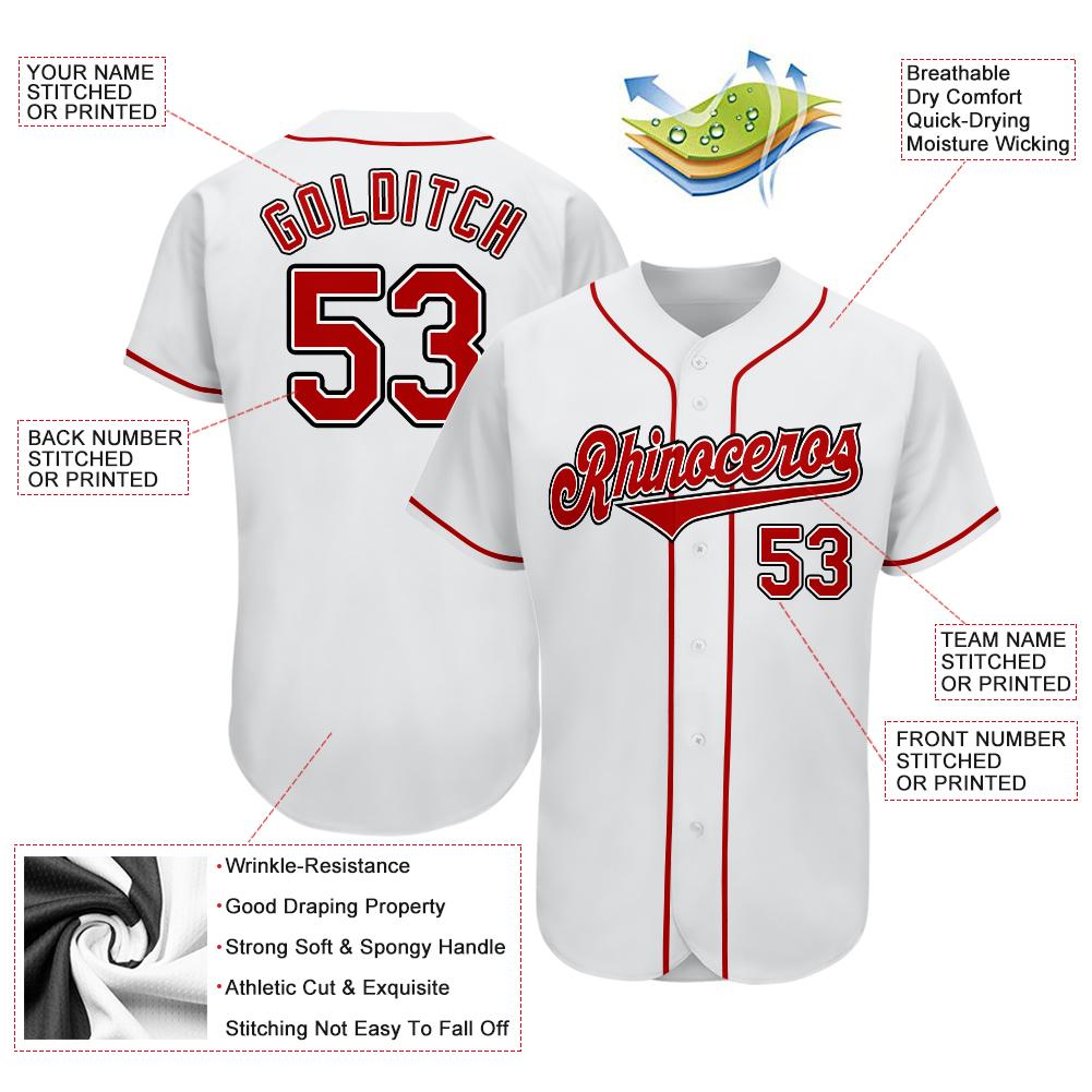 Custom White Red-Black Authentic Baseball Jersey view 3
