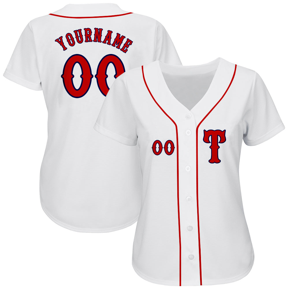 Custom White Red-Navy Authentic Baseball Jersey view 2