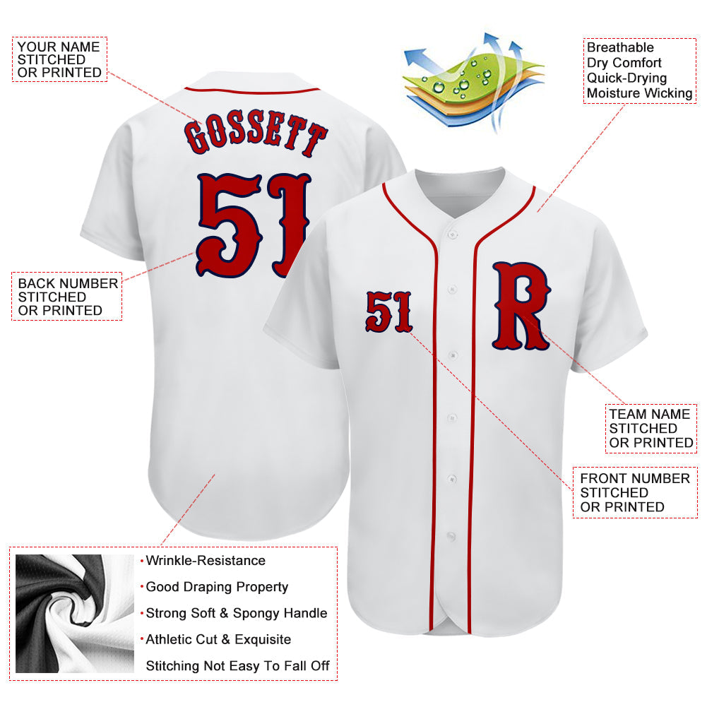 Custom White Red-Navy Authentic Baseball Jersey view 3