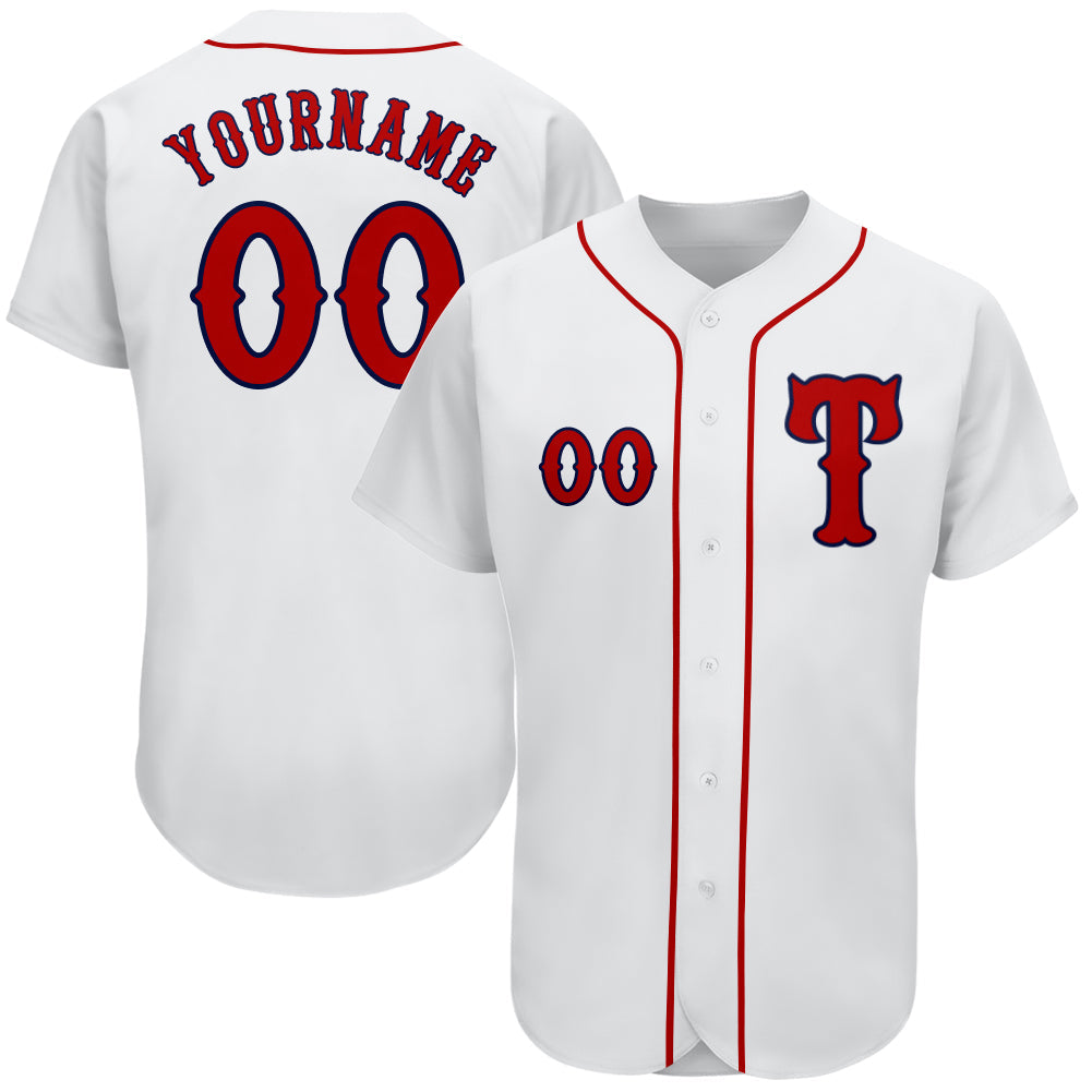 Custom White Red-Navy Authentic Baseball Jersey - Main View