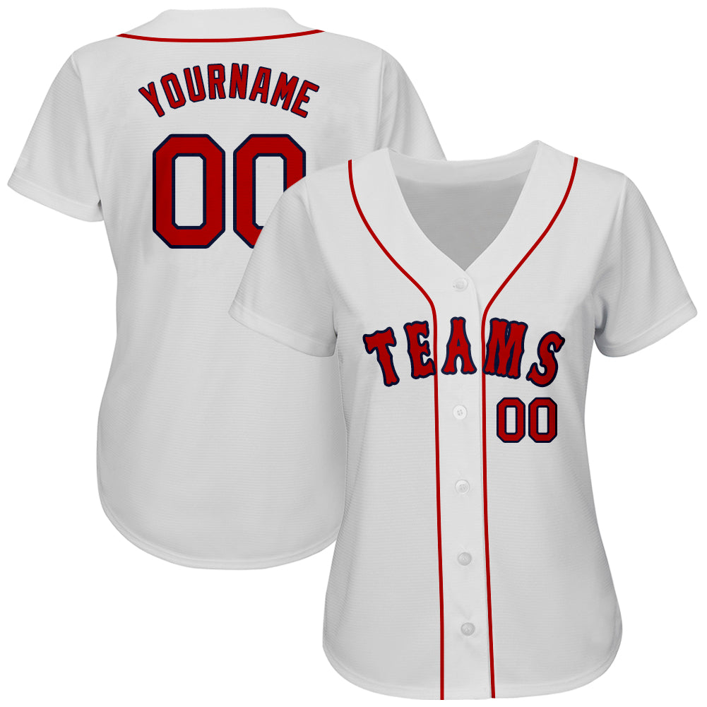 Custom White Red-Navy Authentic Baseball Jersey view 2