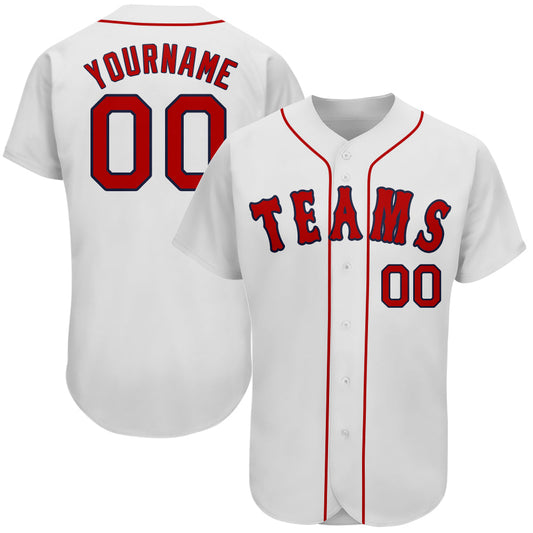 Custom White Red-Navy Authentic Baseball Jersey - Main View