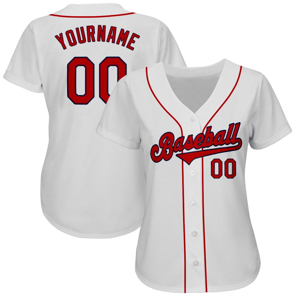 Custom White Red-Navy Authentic Baseball Jersey view 2