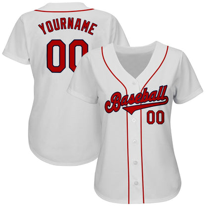 Custom White Red-Navy Authentic Baseball Jersey view 2