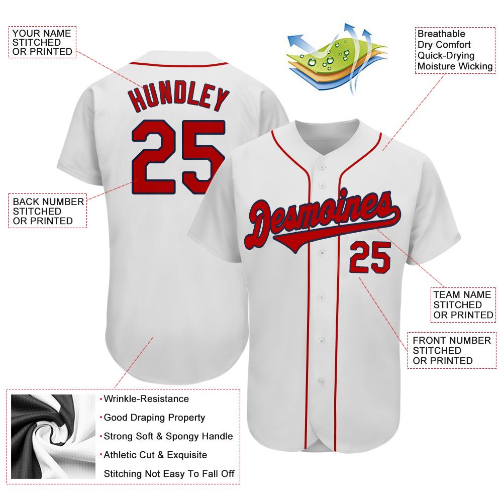 Custom White Red-Navy Authentic Baseball Jersey view 3