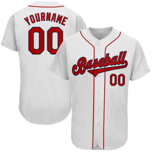 Custom White Red-Navy Authentic Baseball Jersey - Main View