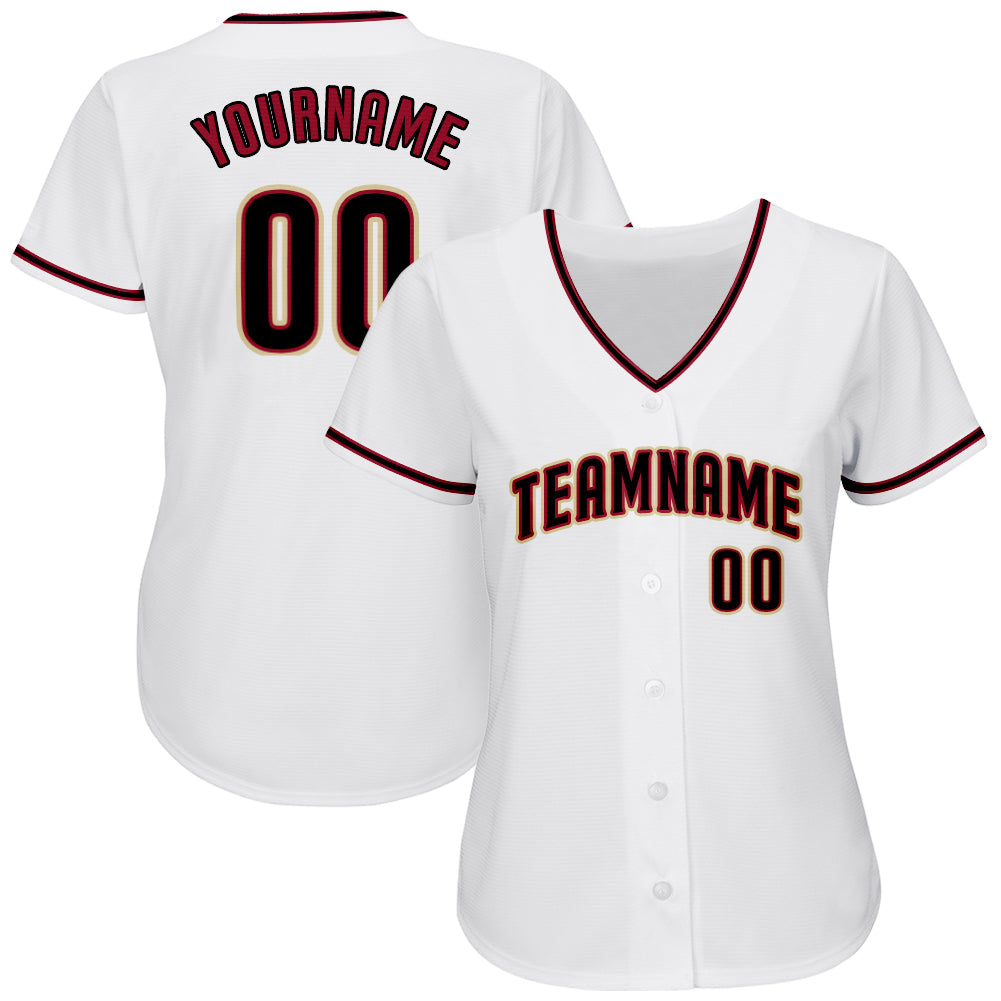 Custom White Black-Crimson Authentic Baseball Jersey view 2