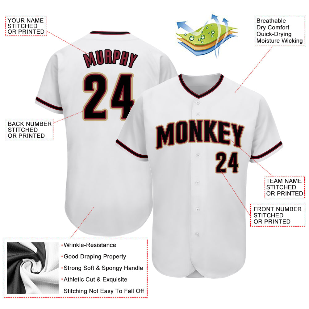 Custom White Black-Crimson Authentic Baseball Jersey view 3