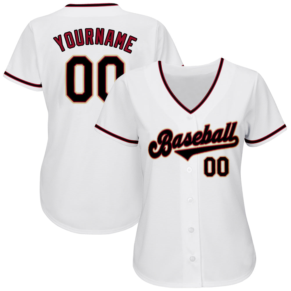 Custom White Black-Crimson Authentic Baseball Jersey view 2