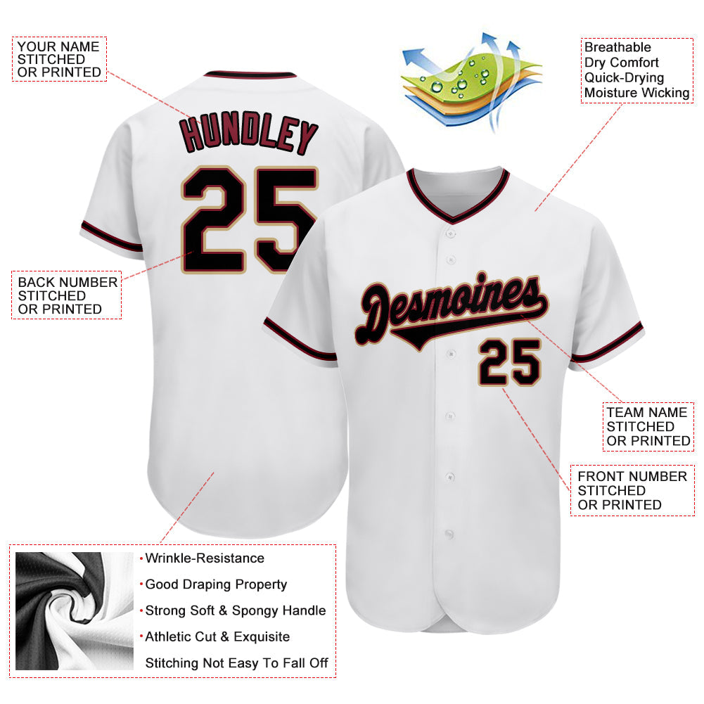 Custom White Black-Crimson Authentic Baseball Jersey view 3