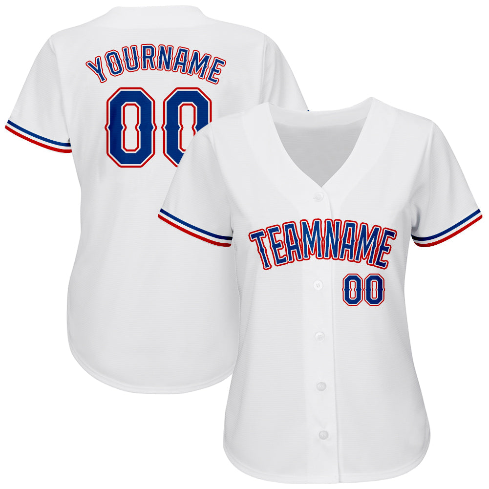 Custom White Royal-Red Authentic Baseball Jersey view 2