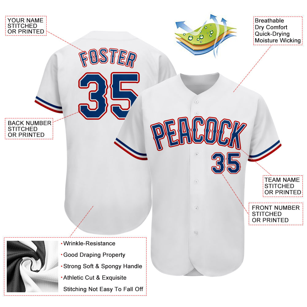 Custom White Royal-Red Authentic Baseball Jersey view 3
