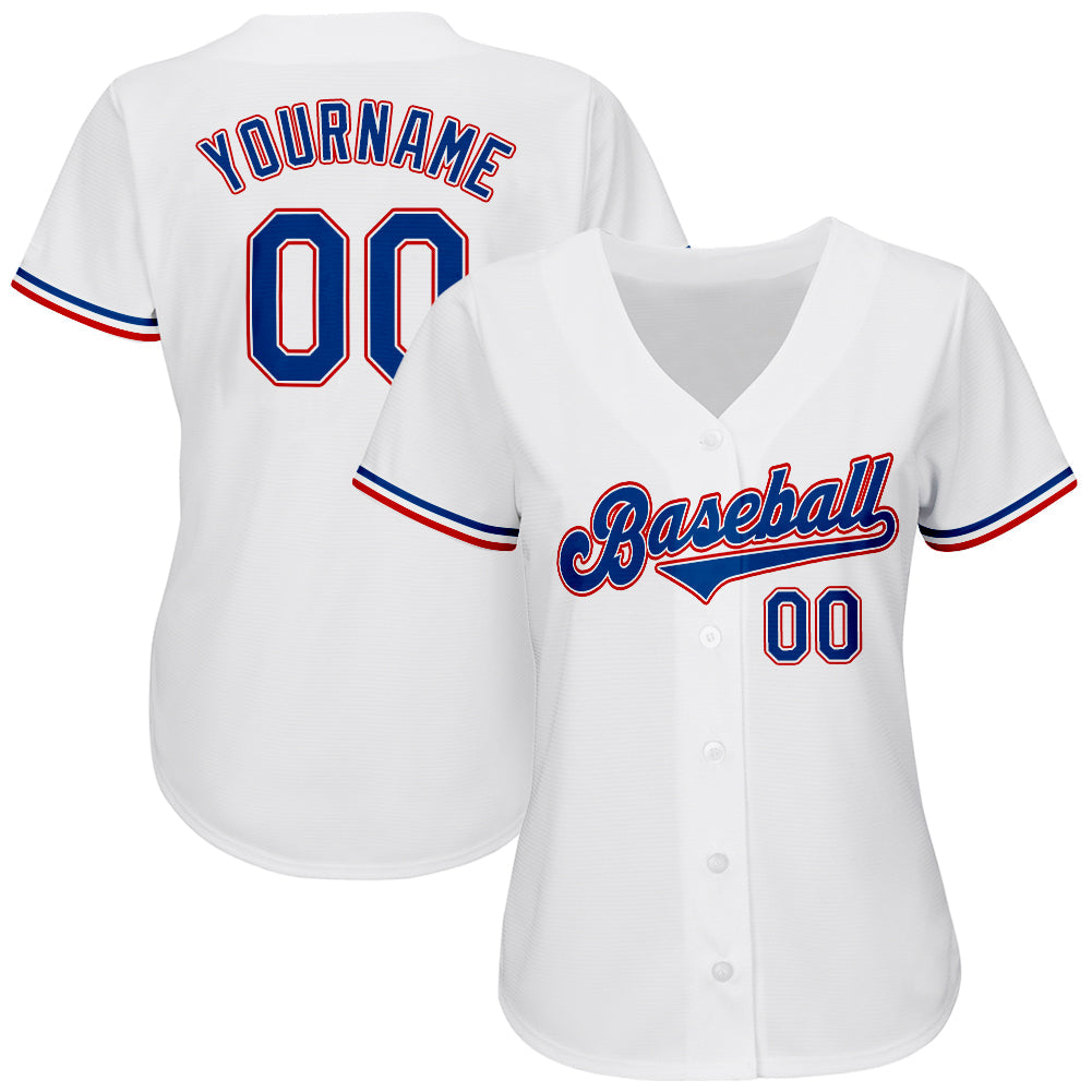 Custom White Royal-Red Authentic Baseball Jersey view 2