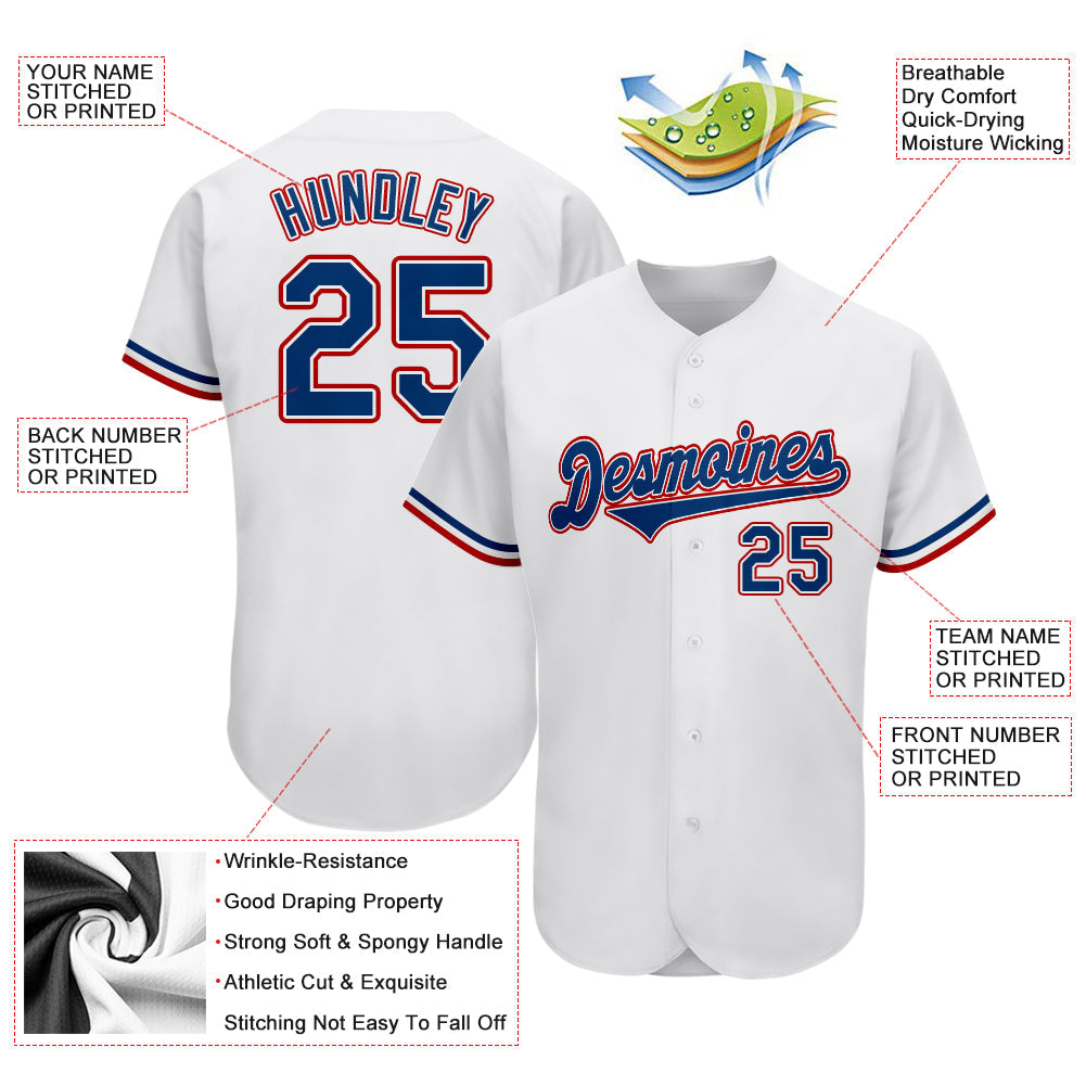 Custom White Royal-Red Authentic Baseball Jersey view 3