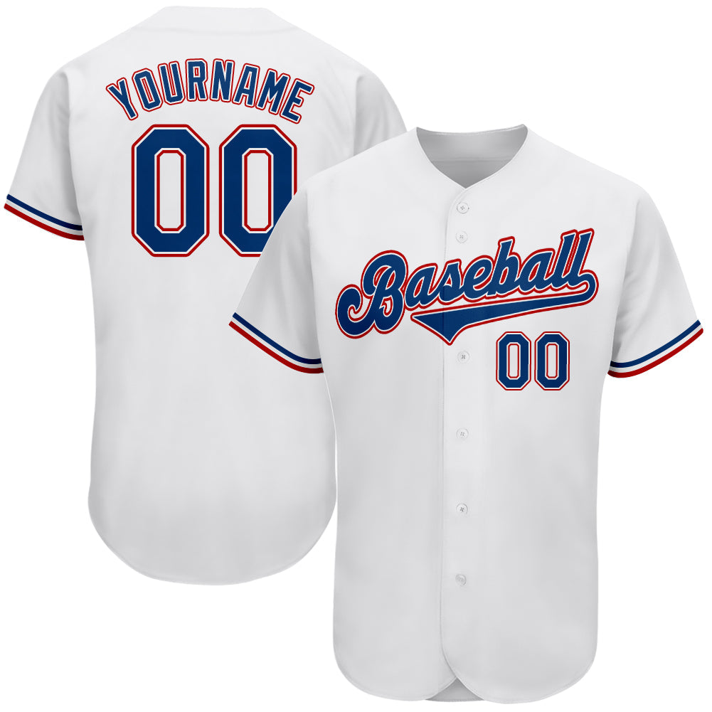 Custom White Royal-Red Authentic Baseball Jersey - Main View