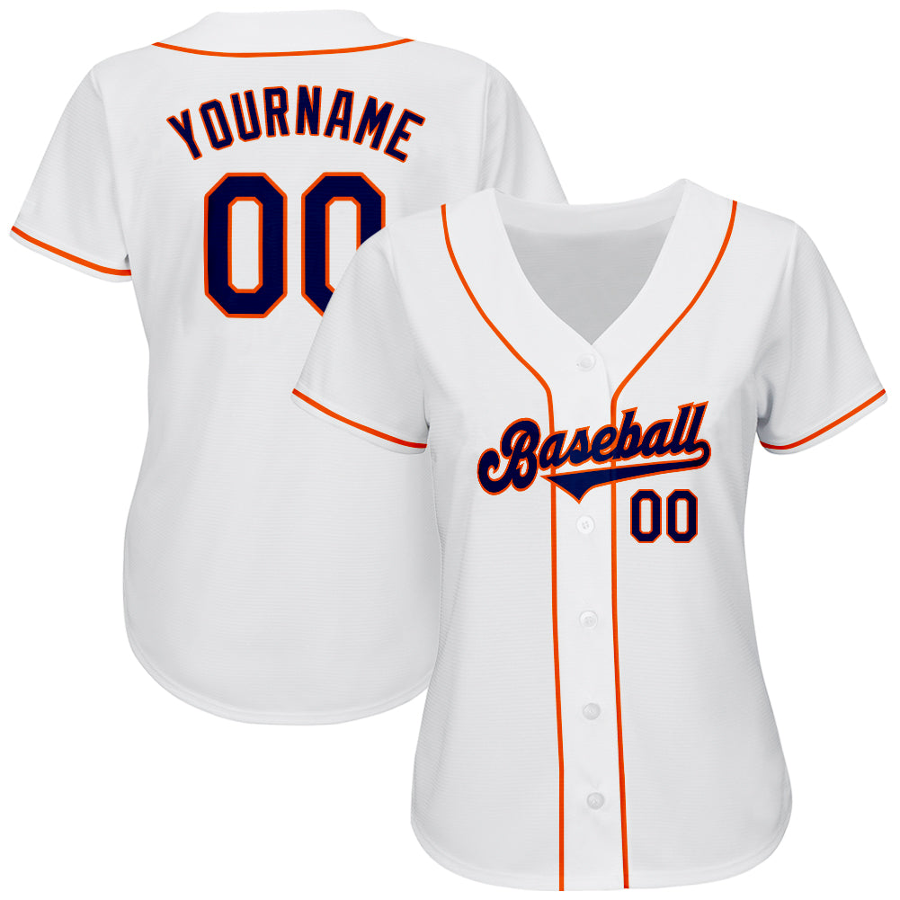 Custom White Navy-Orange Authentic Baseball Jersey view 3