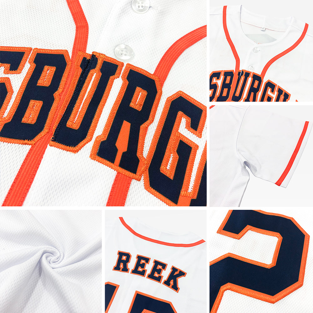 Custom White Navy-Orange Authentic Baseball Jersey view 2