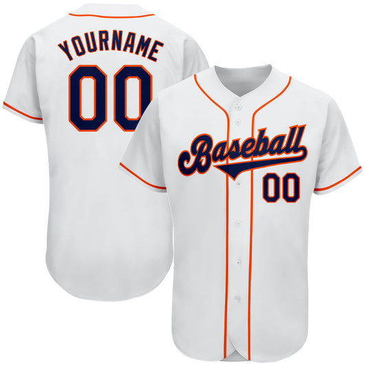 Custom White Navy-Orange Authentic Baseball Jersey - Main View