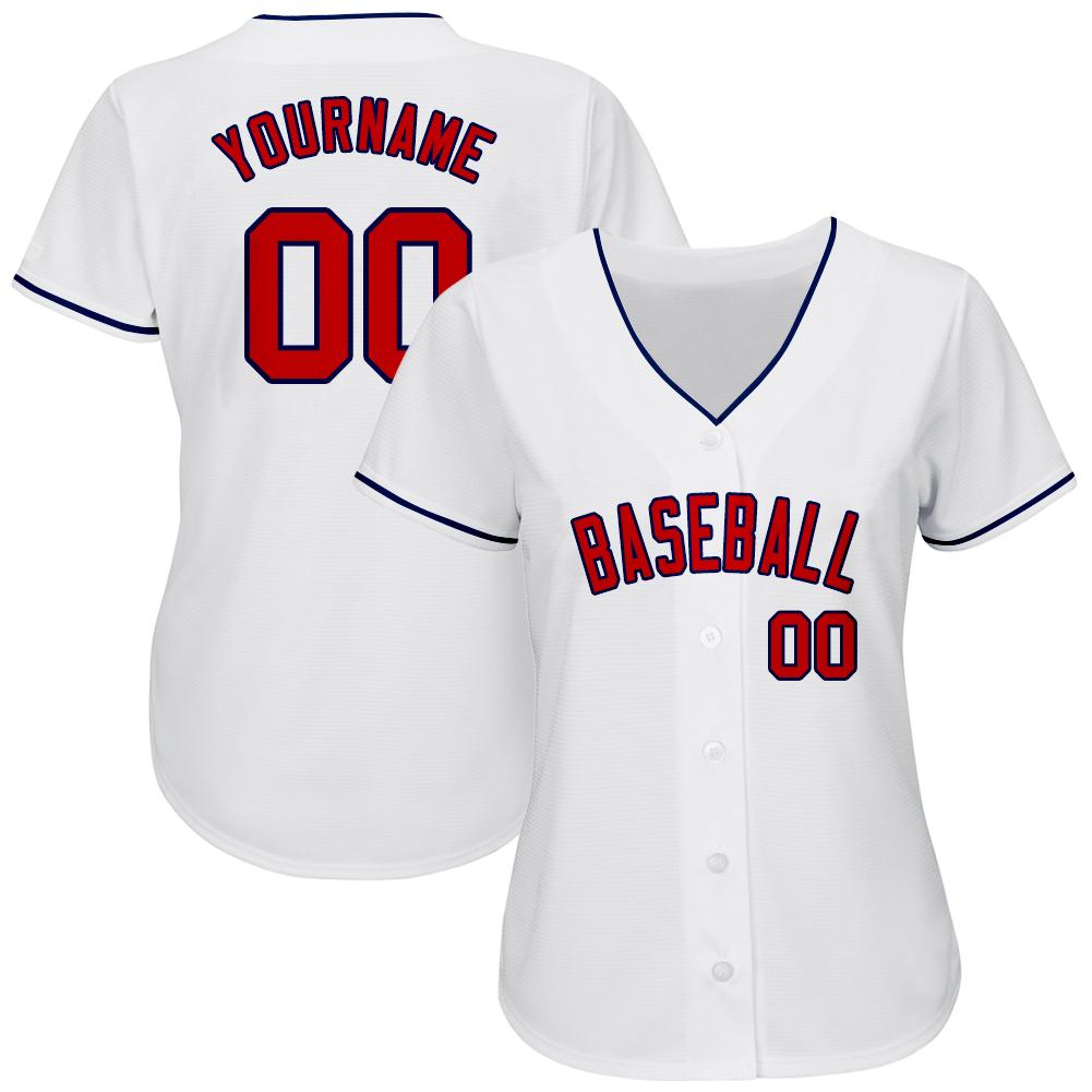Custom White Red-Navy Authentic Baseball Jersey view 2
