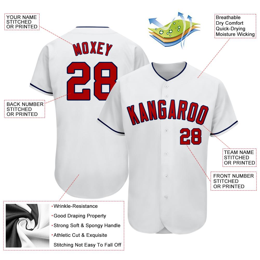 Custom White Red-Navy Authentic Baseball Jersey view 3