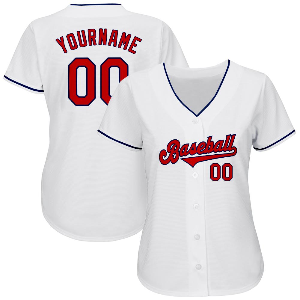 Custom White Red-Navy Authentic Baseball Jersey view 2