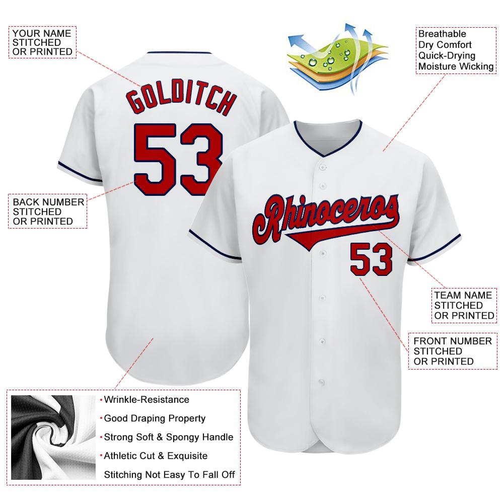 Custom White Red-Navy Authentic Baseball Jersey view 3