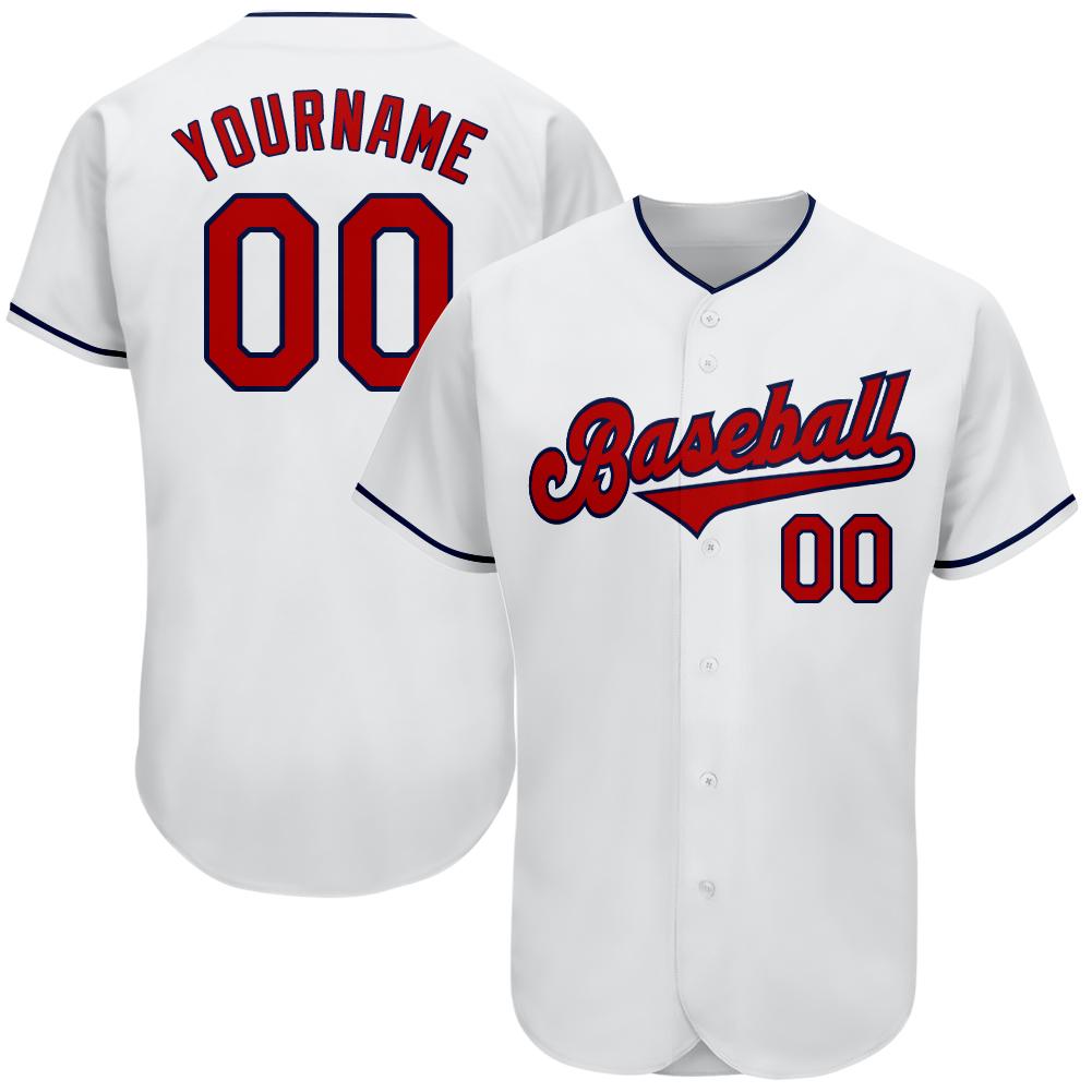Custom White Red-Navy Authentic Baseball Jersey - Main View