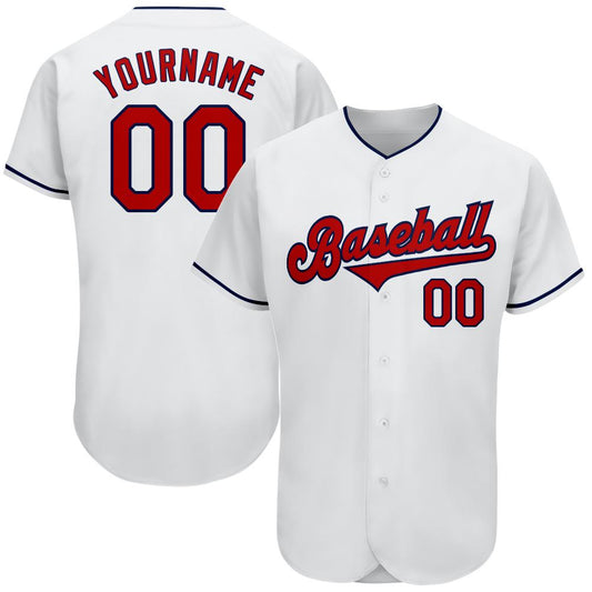 Custom White Red-Navy Authentic Baseball Jersey - Main View