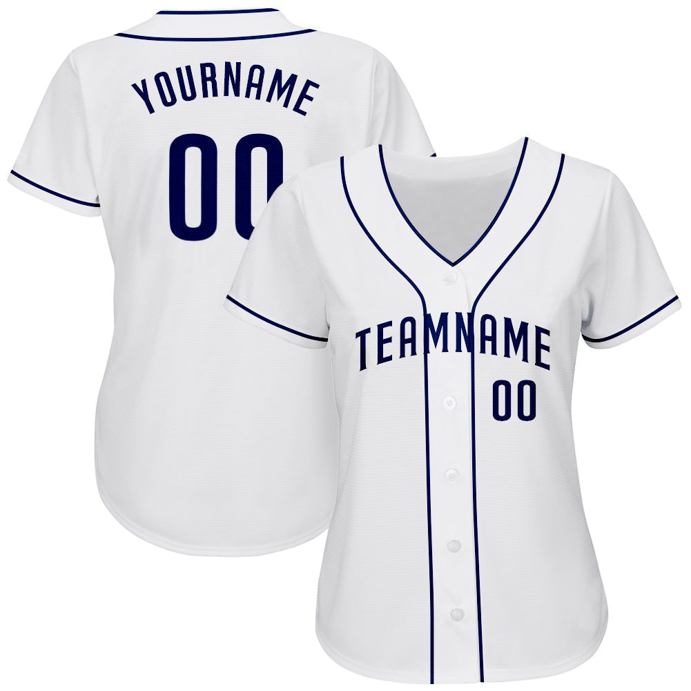 Custom White Navy Authentic Baseball Jersey view 2