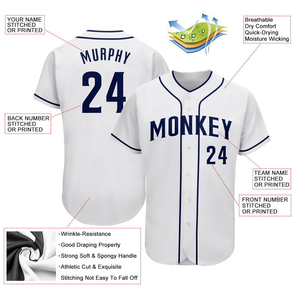 Custom White Navy Authentic Baseball Jersey view 3