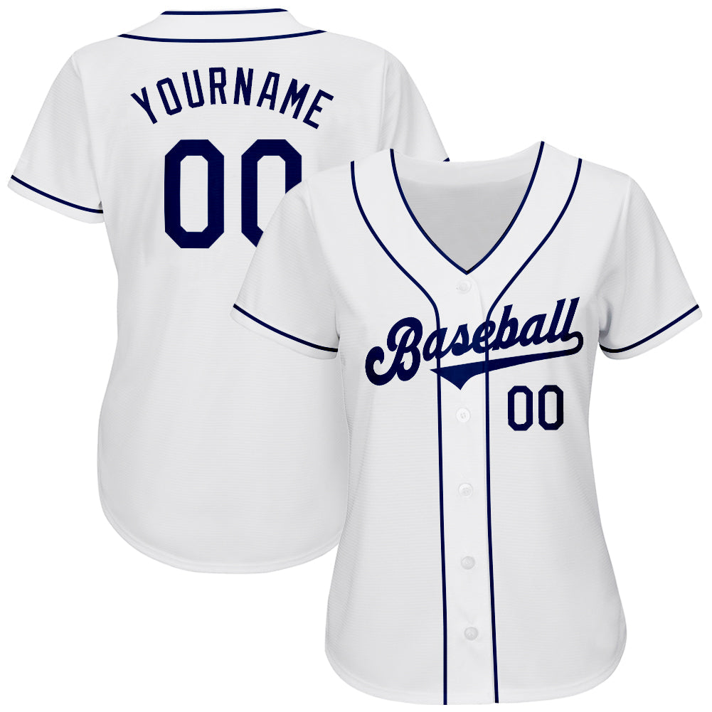 Custom White Navy Authentic Baseball Jersey view 2