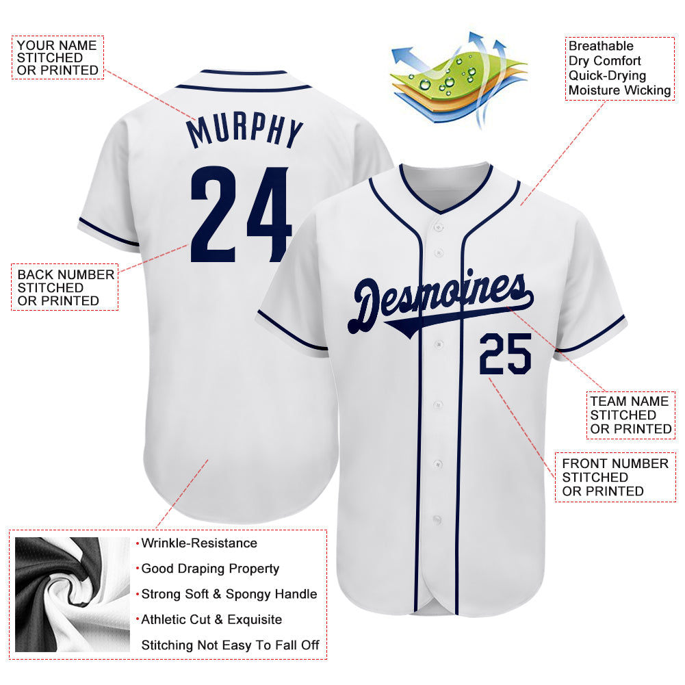Custom White Navy Authentic Baseball Jersey view 3