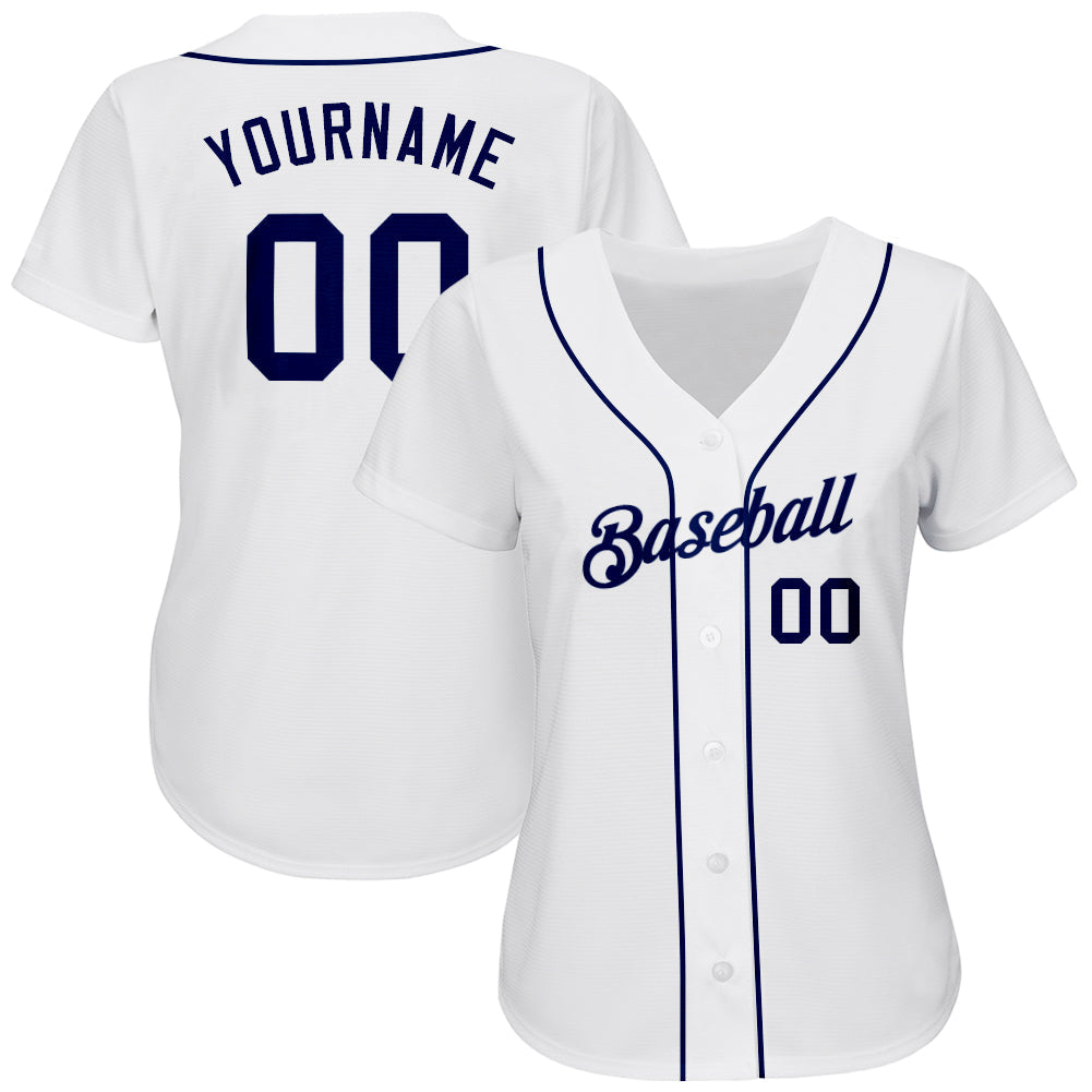 Custom White Navy Authentic Baseball Jersey view 3