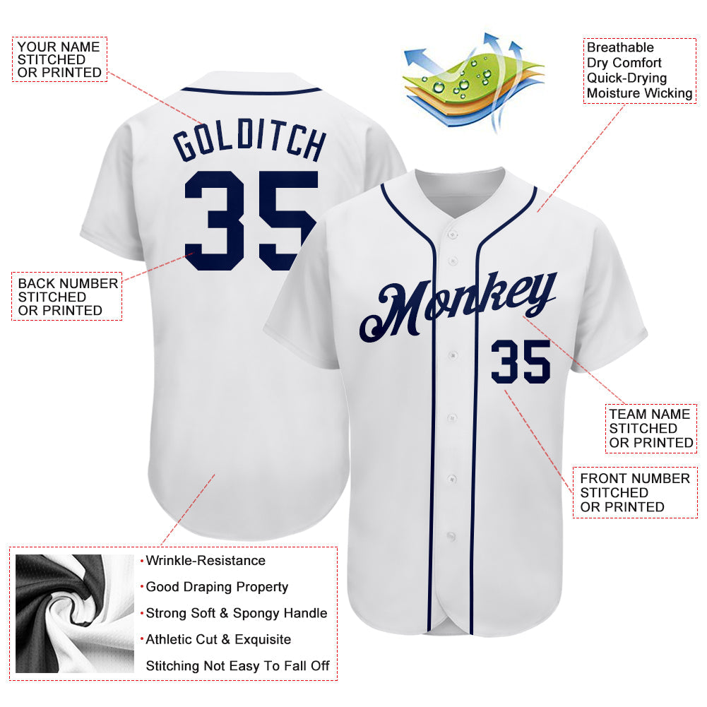 Custom White Navy Authentic Baseball Jersey view 4