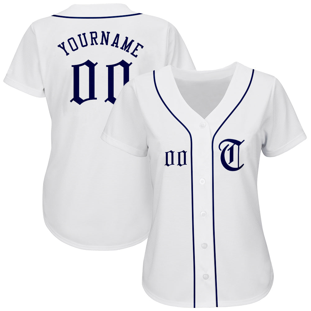 Custom White Navy Authentic Baseball Jersey view 2
