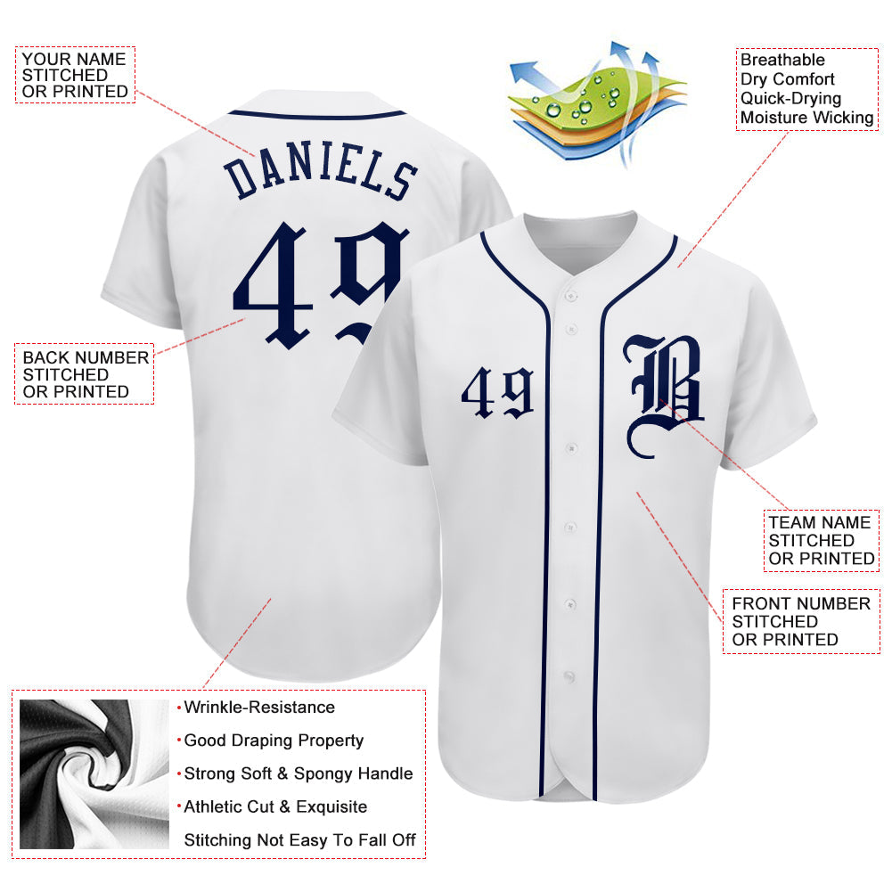 Custom White Navy Authentic Baseball Jersey view 3
