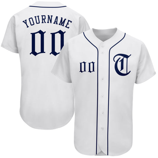 Custom White Navy Authentic Baseball Jersey - Main View