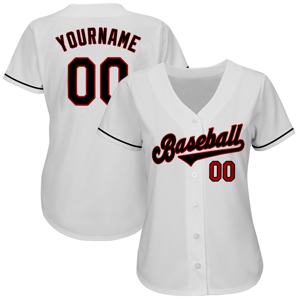Custom White Black-Red Authentic Baseball Jersey view 2