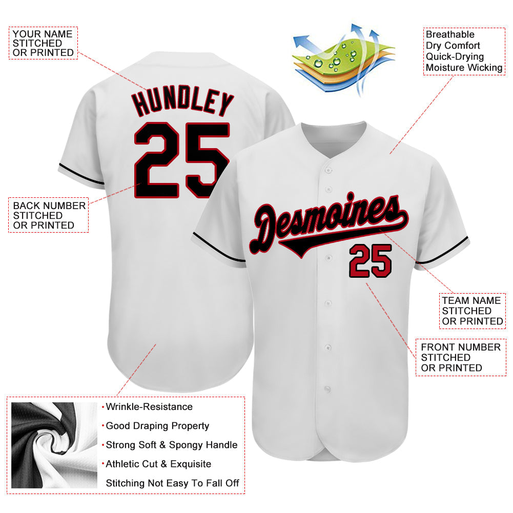Custom White Black-Red Authentic Baseball Jersey view 3