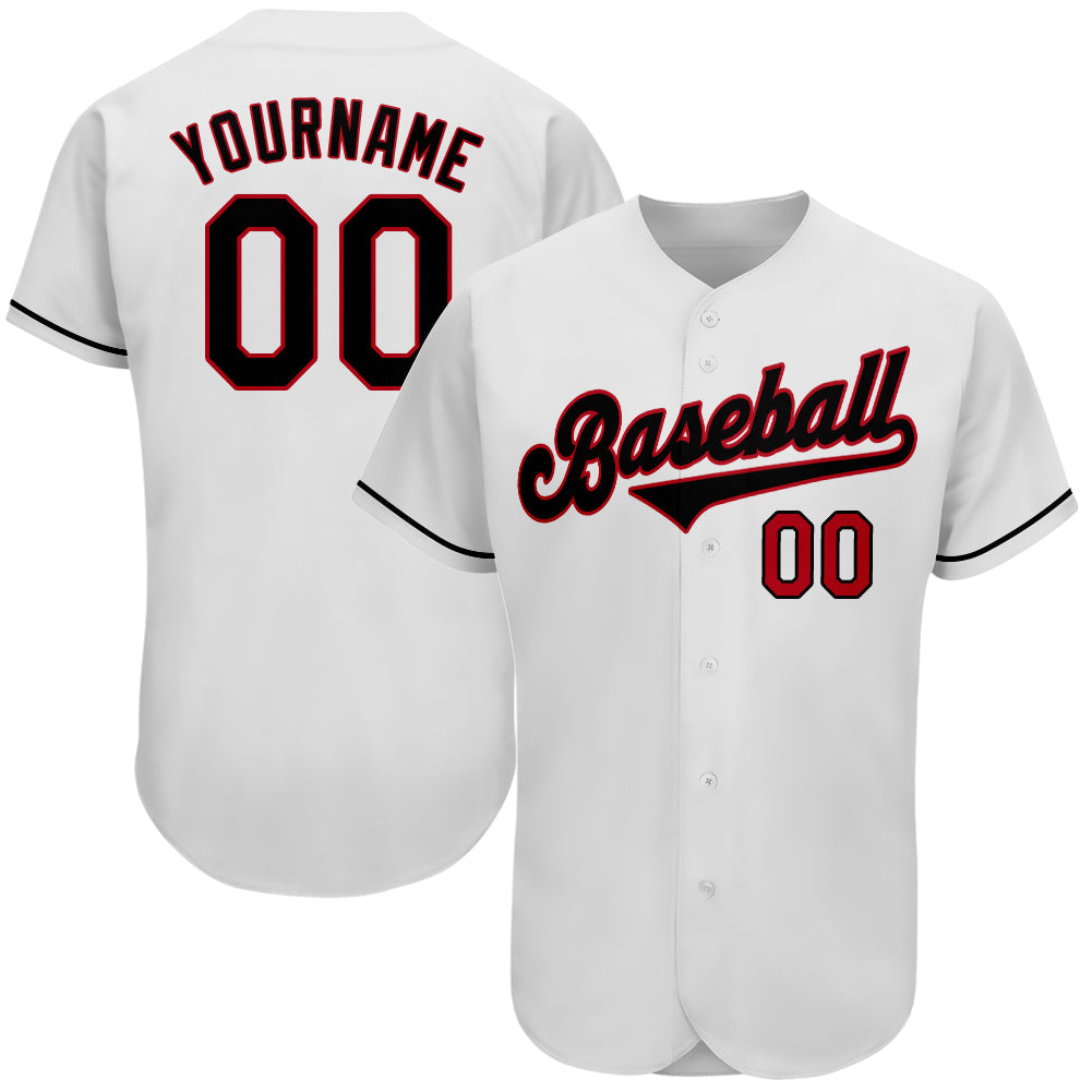 Custom White Black-Red Authentic Baseball Jersey - Main View