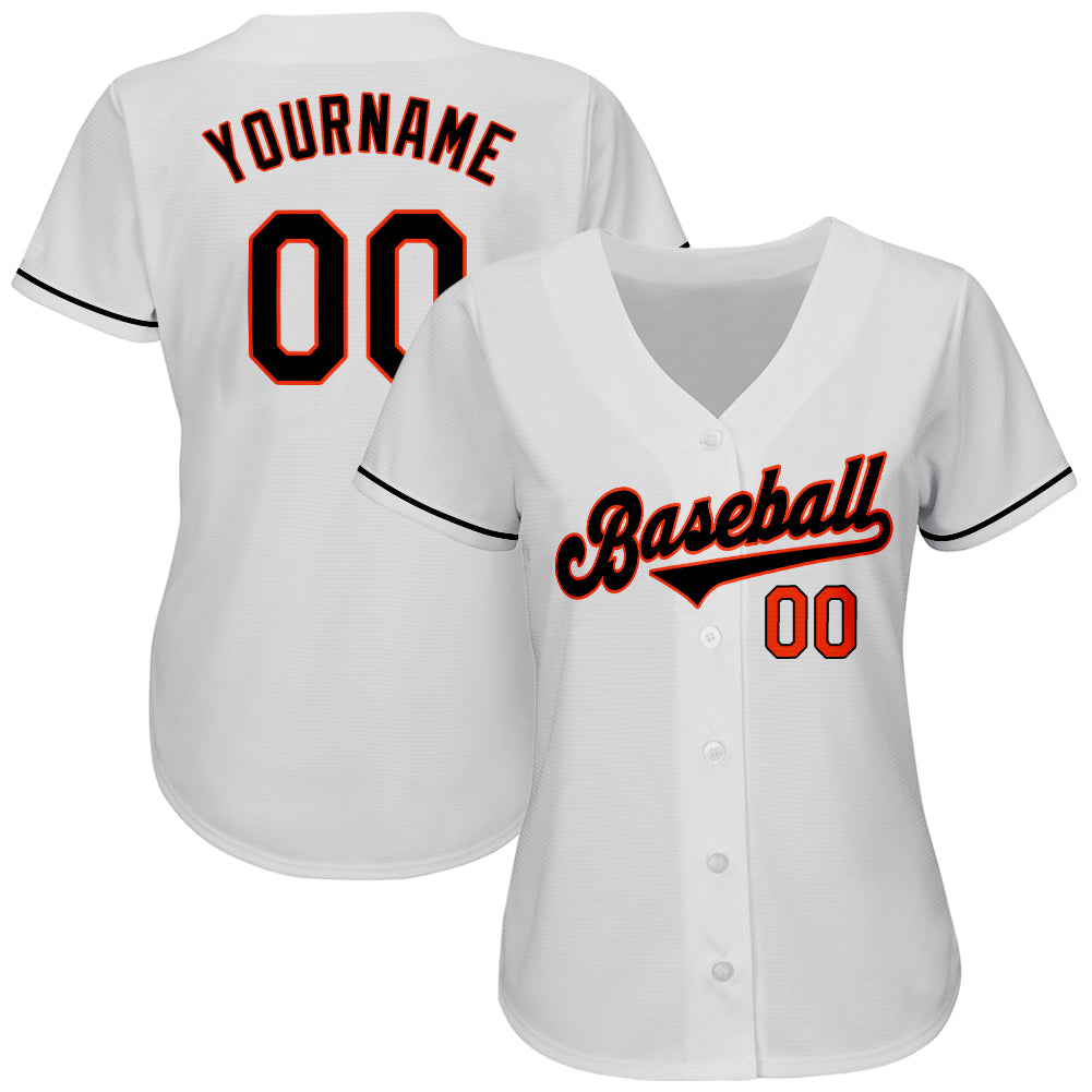Custom White Black-Orange Authentic Baseball Jersey view 2