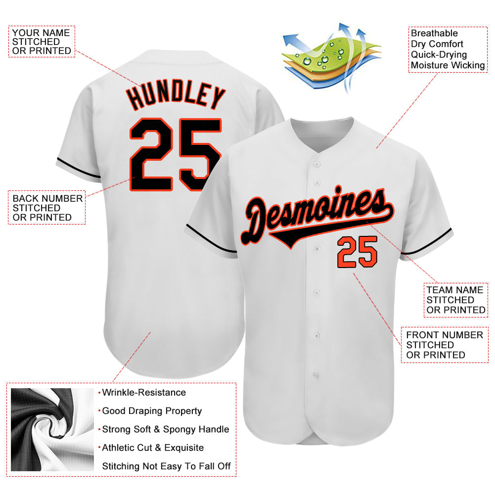 Custom White Black-Orange Authentic Baseball Jersey view 3