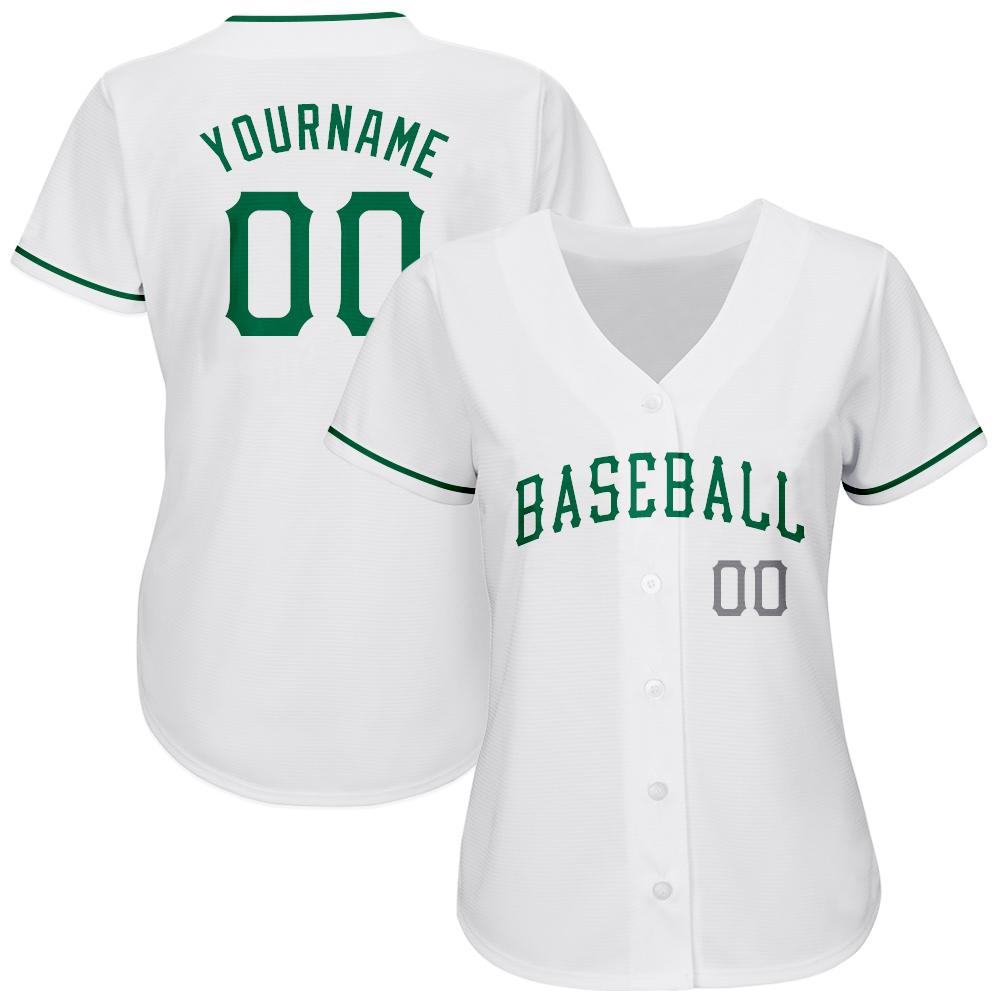 Custom White Kelly Green-Gray Authentic St. Patrick's Day Baseball Jersey view 2