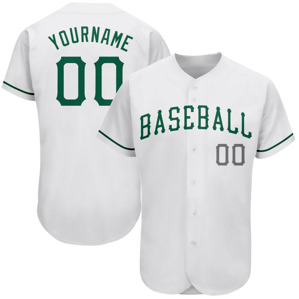 Custom White Kelly Green-Gray Authentic St. Patrick's Day Baseball Jersey - Main View