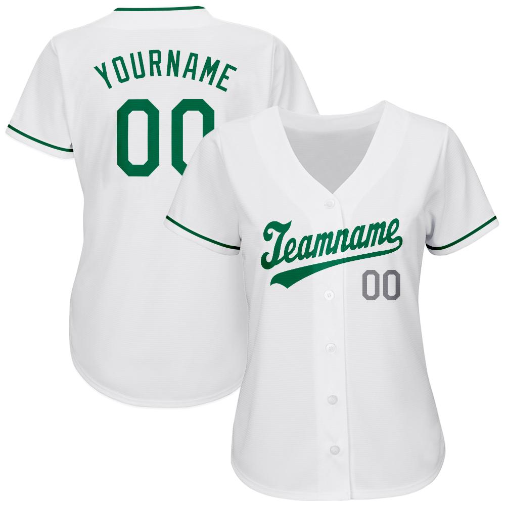 Custom White Kelly Green-Gray Authentic St. Patrick's Day Baseball Jersey view 2