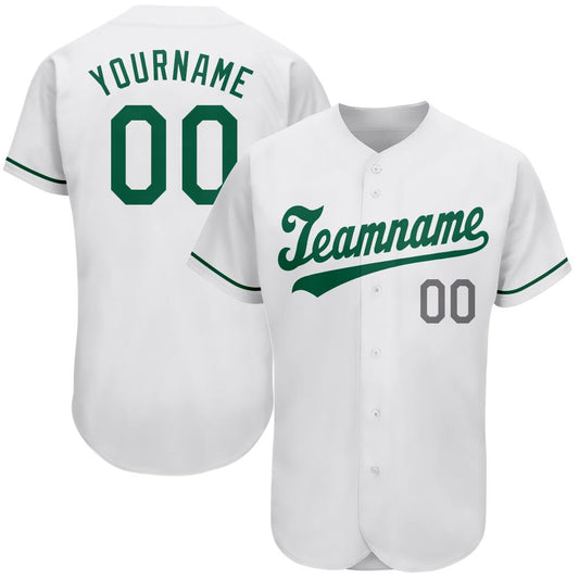 Custom White Kelly Green-Gray Authentic St. Patrick's Day Baseball Jersey - Main View